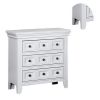 Cile 26 Inch Nightstand, 3 Panel Drawers, White Wood, Round Nickel Handles