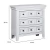 Cile 26 Inch Nightstand, 3 Panel Drawers, White Wood, Round Nickel Handles