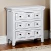 Cile 26 Inch Nightstand, 3 Panel Drawers, White Wood, Round Nickel Handles