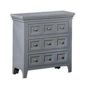 Cile 26 Inch Nightstand, 3 Panel Drawers, Gray Wood, Round Nickel Handles