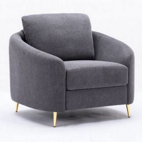 Nial 34 Inch Accent Chair, Linen Upholstery, Pine Wood, Gray and Gold