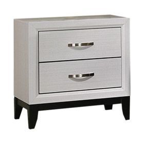 Erica Nightstand, 2 Drawers, White Wood Finished Frame, Metal Handles
