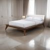 Linzy Queen Bed, Beige Boucle Upholstered Winged Edge