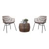 Zyan 3pc Outdoor Set, 2 Accent Chairs with Table, Black Steel, Gray, Rattan