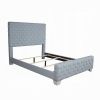 Reah Queen Size Bed, Light Teal Blue Chenille, Gray Panel Headboard