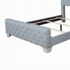 Reah Queen Size Bed, Light Teal Blue Chenille, Gray Panel Headboard