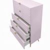 Tyra Tall Dresser Chest, 5 Drawers, Gold, Gloss Pink Chevron Pattern