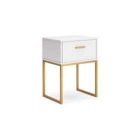 Alli Nightstand, 1 Drawer, Matte White Wood, Gold Metal Legs, 26 Inch
