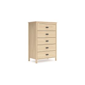 Abis Tall Dresser Chest, 5 Drawers, Natural Brown Wood, Black, 50 Inch