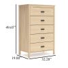 Abis Tall Dresser Chest, 5 Drawers, Natural Brown Wood, Black, 50 Inch