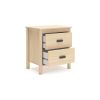 Abis Nightstand, 2 Drawers, Natural Brown Wood, Black Handles, 24 Inch