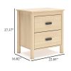 Abis Nightstand, 2 Drawers, Natural Brown Wood, Black Handles, 24 Inch