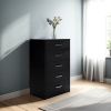 Finny Tall Dresser Chest, 5 Drawer, Matte Black, Silver Metal, 46 Inch
