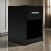 Finny Nightstand, 1 Drawer 1 Shelf, Matte Black, Silver Metal, 22 Inch