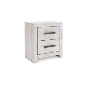 Cany Nightstand, 2 Drawers with Black Handles, Vintage Whitewash