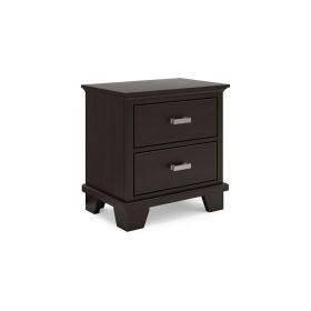 Teno Nightstand, 2 Drawers, Nickel Handles, Dark Brown Solid Hardwood