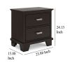 Teno Nightstand, 2 Drawers, Nickel Handles, Dark Brown Solid Hardwood