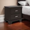 Teno Nightstand, 2 Drawers, Nickel Handles, Dark Brown Solid Hardwood