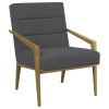 Kiara Accent Chair, Channel Tufted Dark Gray Fabric, Gold Metal Frame