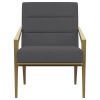 Kiara Accent Chair, Channel Tufted Dark Gray Fabric, Gold Metal Frame