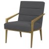 Kiara Accent Chair, Channel Tufted Dark Gray Fabric, Gold Metal Frame