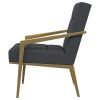 Kiara Accent Chair, Channel Tufted Dark Gray Fabric, Gold Metal Frame