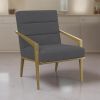 Kiara Accent Chair, Channel Tufted Dark Gray Fabric, Gold Metal Frame
