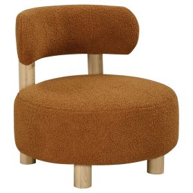 Zona Accent Chair, Barrel Back, Orange Boucle Fabric and Brown Wood
