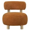 Zona Accent Chair, Barrel Back, Orange Boucle Fabric and Brown Wood