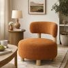 Zona Accent Chair, Barrel Back, Orange Boucle Fabric and Brown Wood