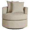 Catlyn Swivel Accent Chair, Camel Brown Fabric, 2 Accent Pillows