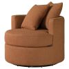 Catlyn Swivel Accent Chair, Burnt Orange Fabric, 2 Accent Pillows