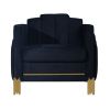 Theo Accent Chair, Black Velvet, Blue LED Lights, Gold Metal Legs