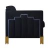 Theo Accent Chair, Black Velvet, Blue LED Lights, Gold Metal Legs