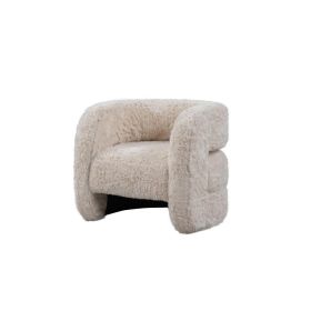 Ciel Accent Chair with Barrel Style Plush Foam Cushion, Beige Faux Fur