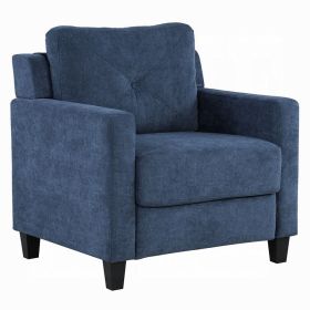 Royi Accent Chair, Track Armrest, Blue Fabric Seat w Tufted Backrest