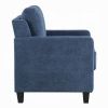 Royi Accent Chair, Track Armrest, Blue Fabric Seat w Tufted Backrest