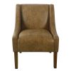 Accent Chair, Distressed Brown Faux Leather with Sloped Arms