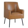 Sune Accent Chair, Brown Faux Leather and Matte Black Metal Legs