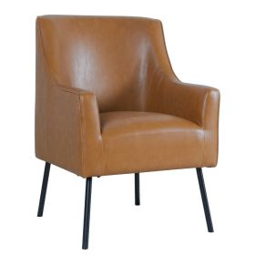 Sune Accent Chair, Brown Faux Leather and Matte Black Metal Legs