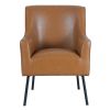 Sune Accent Chair, Brown Faux Leather and Matte Black Metal Legs