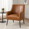 Sune Accent Chair, Brown Faux Leather and Matte Black Metal Legs