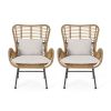 Margo Outdoor Accent Chair, Brown Woven Rattan, Beige, Black Metal