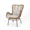 Margo Outdoor Accent Chair, Brown Woven Rattan, Beige, Black Metal