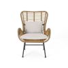 Margo Outdoor Accent Chair, Brown Woven Rattan, Beige, Black Metal