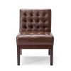 Armless Accent Chair, Tufted Dark Brown Faux Leather, Rubberwood Frame