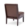 Armless Accent Chair, Tufted Dark Brown Faux Leather, Rubberwood Frame