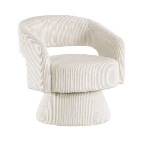 Rayne Swivel Accent Chair, Ivory Corduroy, Round Metal Swivel Base