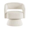 Rayne Swivel Accent Chair, Ivory Corduroy, Round Metal Swivel Base
