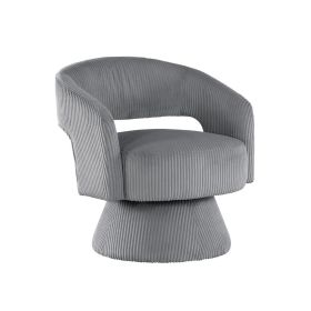 Rayne Swivel Accent Chair, Dark Gray Corduroy, Round Metal Swivel Base